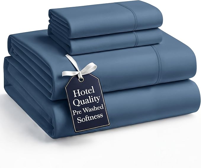 Casa Platino Bedding Sheets & Pillowcases, Pre-Washed Sheet Full Size, Fade Resisitant Cozy Full Size Sheets, 100% Hydro-Brushed Microfiber, Full Sheet fits up to 15 inch Mattress- Estate Blue