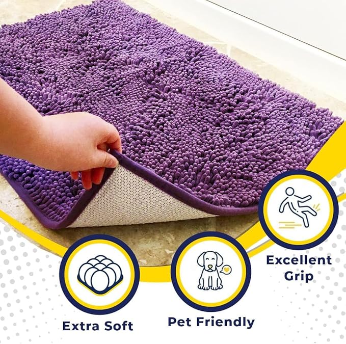 Muddy Mat® | Super Absorbent Door Mat Indoor, Microfiber Quick Dry Chenille Entryway Rug, Non-Slip Front Door Mat, Indoor Mats for Entryway, Machine Washable Pet Rug, Purple 48"x60"