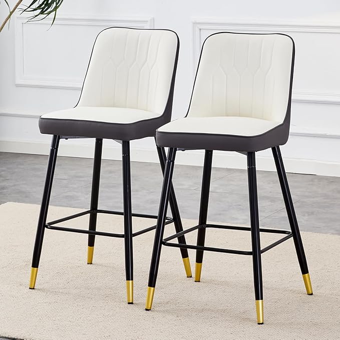 Bar Stools Set of 2,Counter Height Bar Stools with Back and Footrest,27" Barstools with Faux Leather Seat and Black Metal Legs,Counter Stools for Kitchen Island,Pub