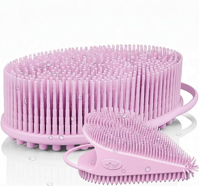 Body Face Scrubber Set Silicone - 2 Pack Shower Brush Facial Cleansing Kit - Avilana Bath Loofah Alternative Complete Skincare System Dual Sided - Gift Set Women Men
