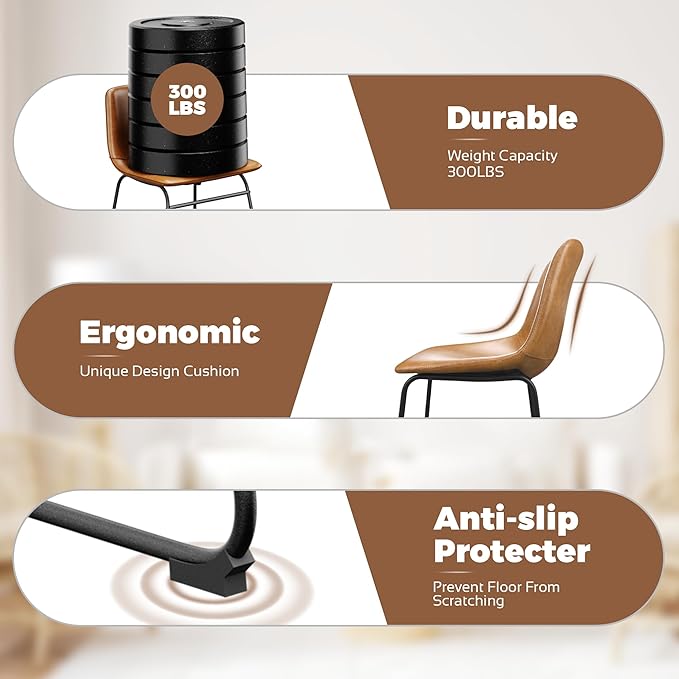 Dining Chairs Set of 8, 18 Inch Modern Armless Dining Chair with Back, Faux Leather Kitchen Dining Room Chair with Metal Legs for Home, Bistro Coffee Shops (Brown)