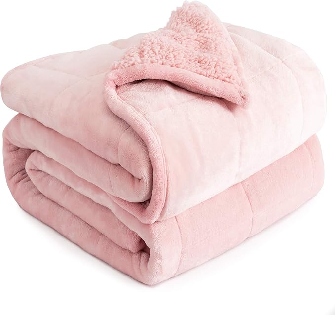 Sherpa Fleece Weighted Blanket 20lbs for Adults, Fluffy Cozy Plush Blanket 20 pounds, Queen Size Weighted Blankets 60”x80”, Warm and Cozy Hug Blanket for Queen/King Size Bed, Blush Pink