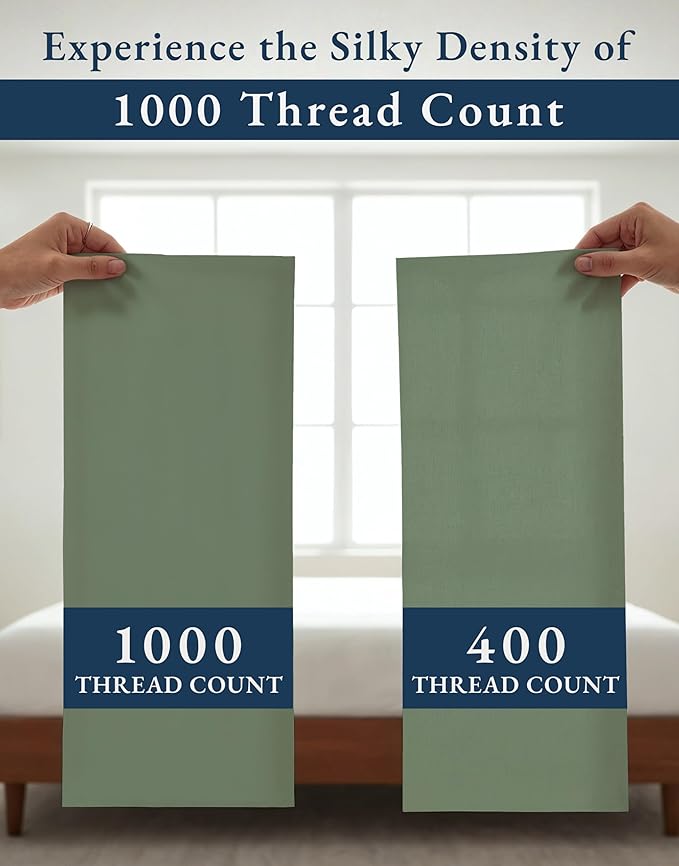 1000 Thread Count 100% Egyptian Cotton King Size Sheets – Silky Sateen Weave, Naturally Cooling & Durable, Ultra-Soft Luxury You Can Feel, Hotel Comfort, 15" Deep Pocket King Sheet Set – Iceberg Green