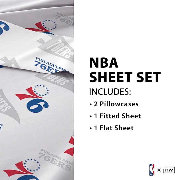 Northwest Officially Licensed Philadelphia 76ers NBA Full Size Sheet Set – Soft Team Logo Bedding for Dorms, Bedrooms, Fan Caves & Game Day Style