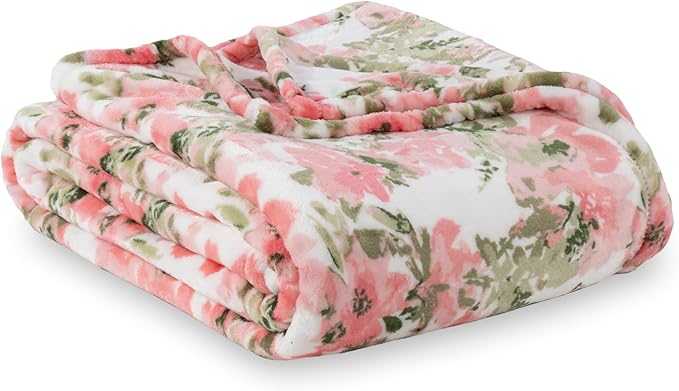 Berkshire Blanket-Classic Heavyweight Warm Soft Printed VelvetLoft® Plush Blanket, King Size Soft Fuzzy Blanket for Couch Sofa Bed, Abstraction Pink Green, 90in x 108in