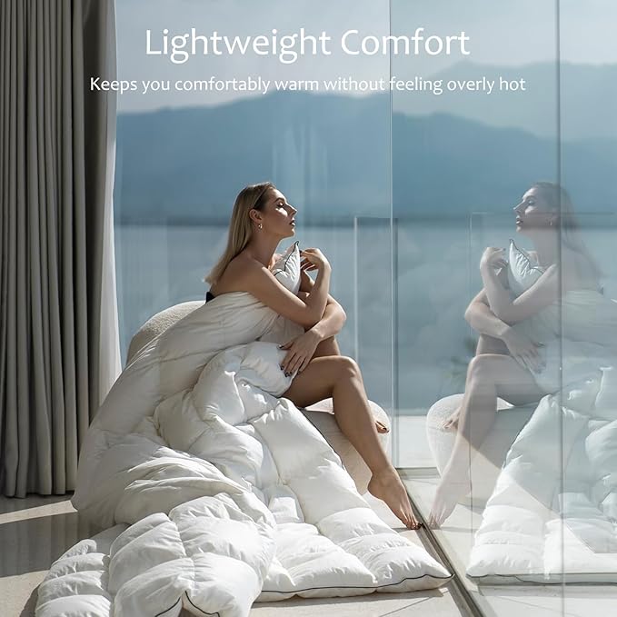 Luxury Down Fiber Comforter Oversized King Size - High Fill Power Medium Warmth for All Season Duvet Insert - Light Weight, Lvory White (120" x 98")
