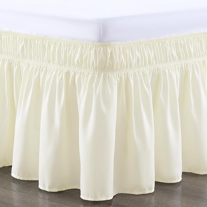 RIMELA Bed Skirt Queen Size 12 Inch Drop, Wrap Around Elastic Bedskirt Solid Microfiber Luxury Hotel Quality Fabric, Easy to Install Machine Washable Wrinkle & Fade Resistant, Cream Yellow