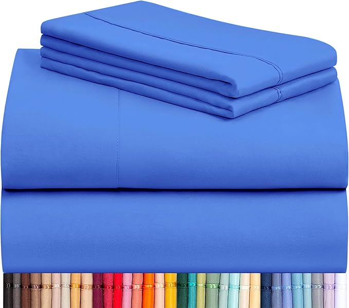 LuxClub 4 PC Sheet Set Bed Sheets Deep Pockets 16" Eco Friendly Wrinkle Free Cooling Machine Washable Hotel Bedding Silky Soft - Marine Blue Queen