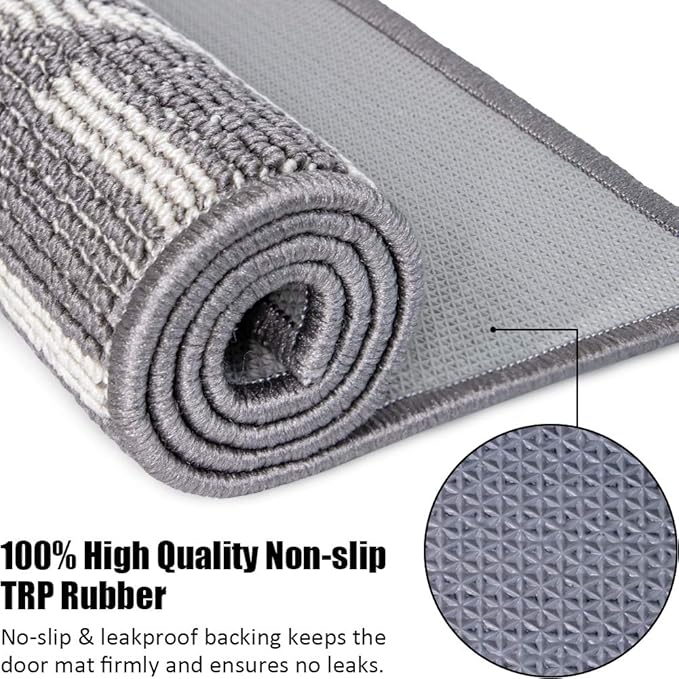 Indoor Doormat 20"x 32", Absorbent Front Back Door Mat, Rubber Backing Non Slip Floor Mats Inside Mud Dirt Trapper Outside Entrance Door Rug Carpet, Machine Washable Low Profile - Grey Time Cloister