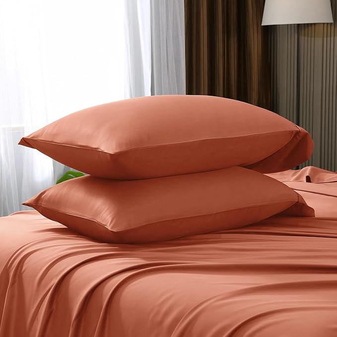 Queen Size,Rayon Derived from Bamboo,Cooling Bed Pillowcases Only,Silky Soft,Breathable Bedding Pillow Cases(Caramel,20x30 inches)