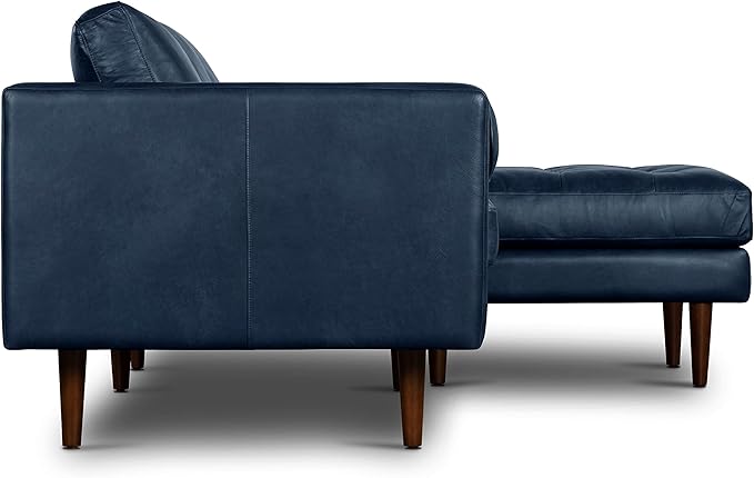 Poly & BARK Napa Right-Facing Sectional Sofa – 104.5” Italian Leather Sectional with Chaise – Midnight Blue – Full-Grain Pure-Aniline & Semi-Aniline Upholstery