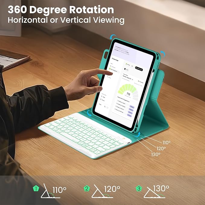 Magnetic Keyboard Case for iPad Air 5th 4th Generation 10.9 inch Pro 11 1st/2nd/3rd/4th, 7 Color Backlight BT Keyboard Folio with Pencil Holder 2022 2021 2020 2018(Teal)