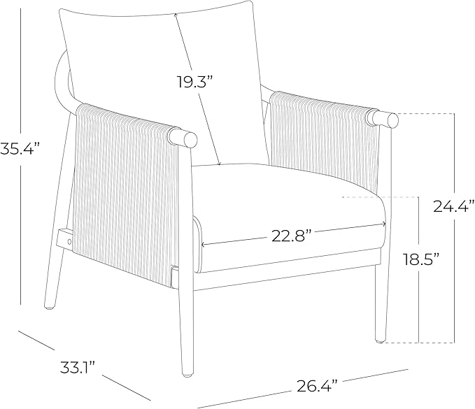 CHITA Braid Accent Chair, Modern Armchair with Solid Wooden Armrest for Living Room and Bedroom, Boho Reading Chair, Light Grey