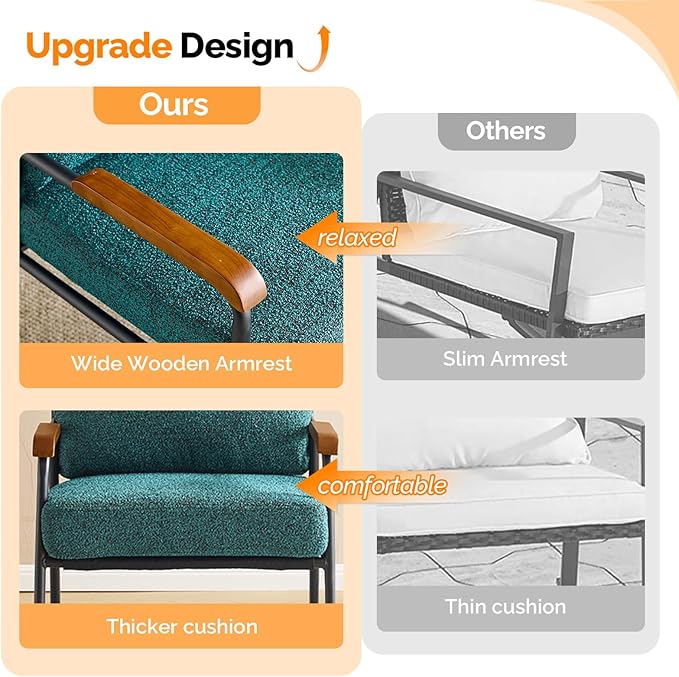 VINGLI Mid-Century Modern Accent Armchiars Set of 2 for Small Space, Small Comfy Upholstered Leisure Reading Chairs with Wood Armrests for Bedroom, Living Room, Waiting Room, Linen Dark Green