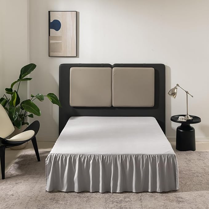 Bed Skirt Queen Size Ruffled Bed Skirt with Split Corners, Queen Bed Skirt 16 Inch Drop, TSUTOMI Queen Size Bed Skirt Light Grey for Ruffled Bed Skirt with Split Corners, Bed Skirt Queen Size