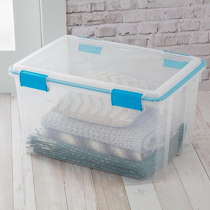 Sterilite 16-Pack Gasket Box, Weather-Resistant Storage Bins with Latching Lids, 54 Quart - Heavy-Duty Organizing Containers for Closet, Bathroom, and Office