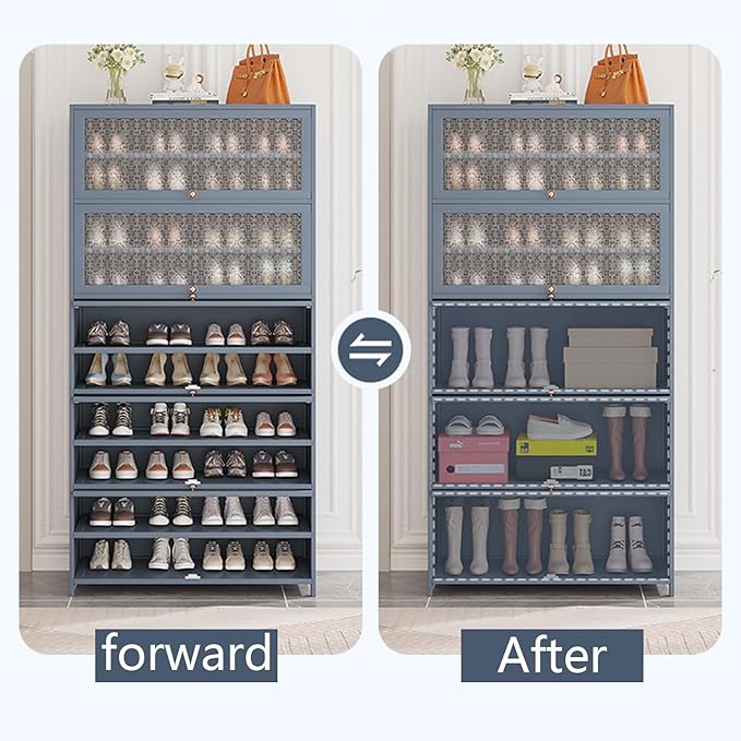 Bamboo Shoe Cabinet with Acrylic Door,10-Tier Shoe Storage Rack, 40-45 Pairs Freestanding Shoe Rack, Entrance Shoe Cabinet for Hallway Living Room