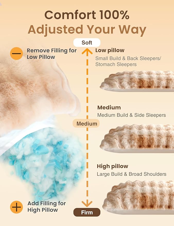 ZonLi Bubble Plush Body Pillow,Fluffy Faux Rabbit Fur Body Pillow for Adults,Long Pillow for Sleeping with Removable Pillowcase and Zipper Closure,Adjustable Filling Memory Foam（Light tan）