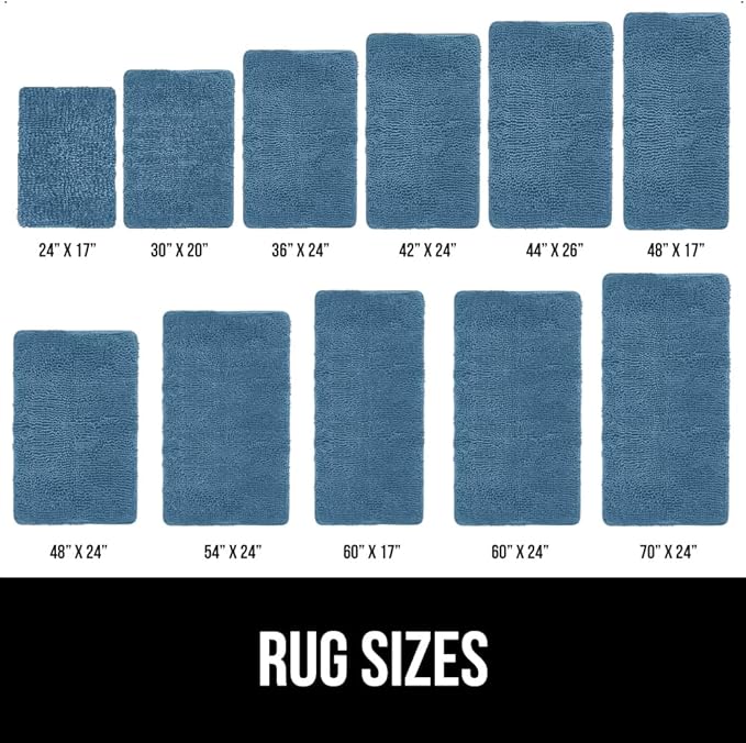 GORILLA GRIP Bath Rug Mat, Thick Soft Absorbent Chenille, Quick Dry Microfiber Mats, Rubber Backing Washable Shower Floor Rugs, Bathmat Runner, US Designed Bathroom Home Decor Accessories 24x17, Blue