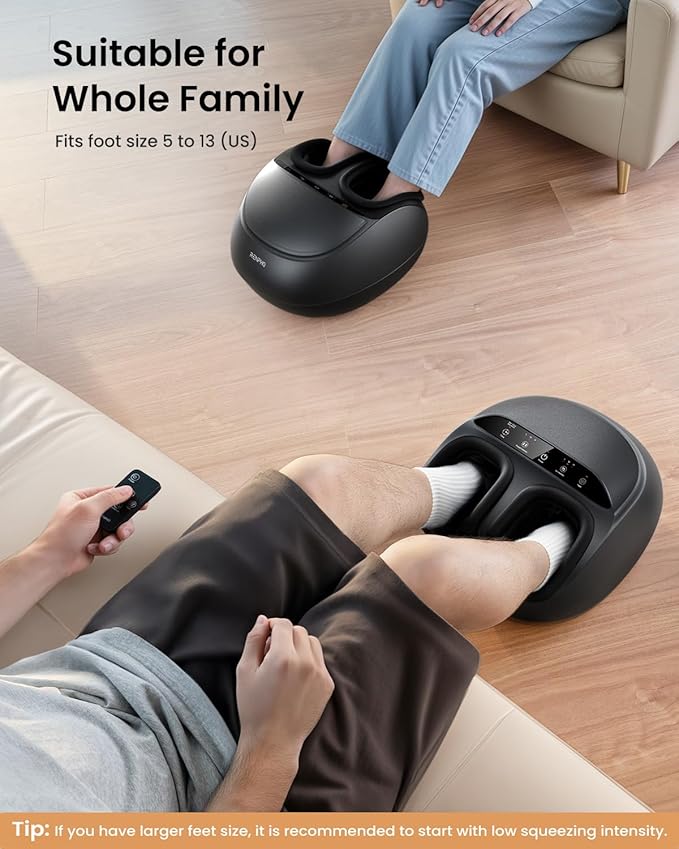RENPHO Foot Massager Machine with Heat [2026 Upgraded], Shiatsu Foot Massager for Plantar Fasciitis, Birthday Gifts for Women, Wireless Control, Up to Size 13, BK