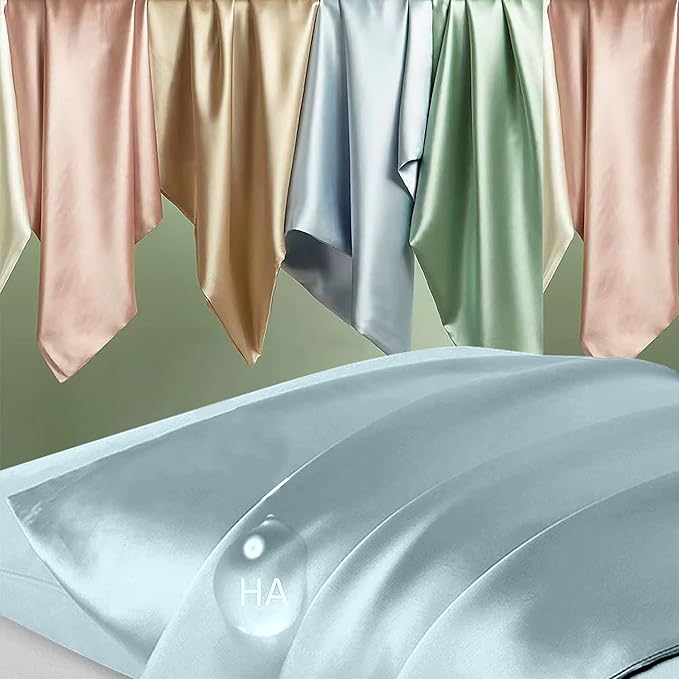 Silk Pillowcase for Hair and Skin, Mulberry Silk Pillow Cases King Size, Anti Acne Cooling Sleep Both Sides Natural Silk Satin Pillow Case Covers with Hidden Zipper, Gifts for Women Men, Aqua Blue