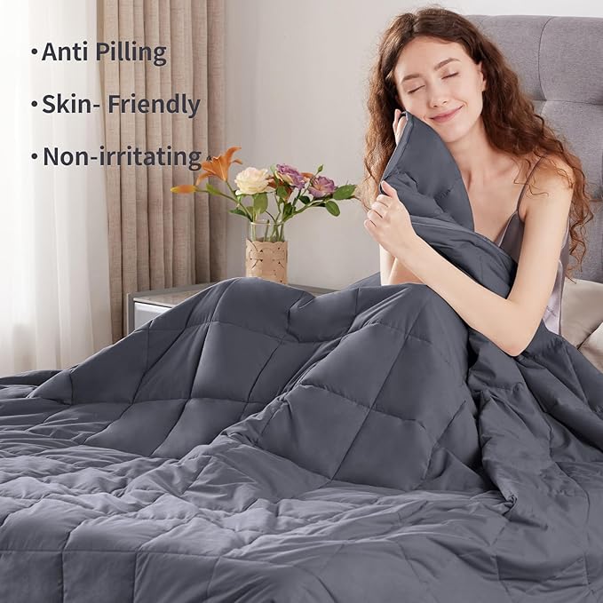 Weighted Blanket Queen/King Size (80"x87" 15lbs),Ultra Soft and Cozy Cooling Weighted Blanket for Adult,Heavy Blanket with Machine Washable Soft Blanket, Dark Grey