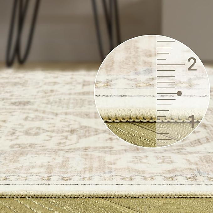 8x10 Area Rugs, Washable Rugs, Large Stain Resistant Beige Area Rug for Living Room Bedroom Dining Room, Vintage Farmhouse Rug