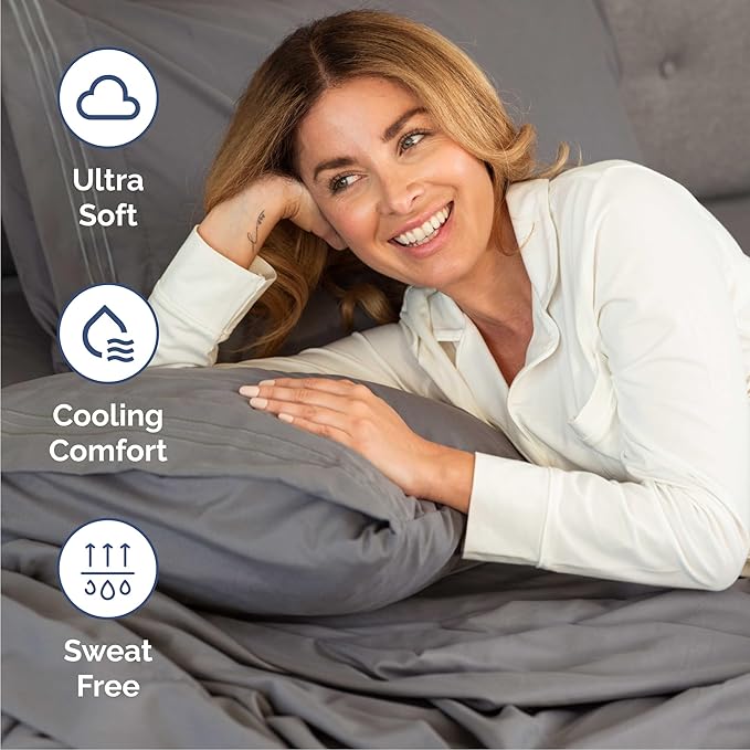 Cal King Size 4 Piece Sheet Set - Comfy Breathable & Cooling Bed Sheets Set - Hotel Luxury Bedding for Women, Men, Kids, Teens, Boys & Girls - Deep Pockets, Soft, Wrinkle Free - Oeko-Tex - Dark Grey