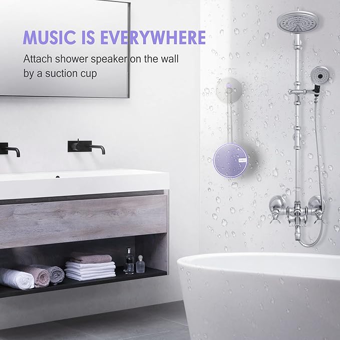 INSMY C12 IPX7 Waterproof Shower Bluetooth Speaker, Portable Small Speaker, Speakers Bluetooth Wireless Loud Clear Sound Support TF Card Suction Cup for Kayak Canoe Beach Gift (Purple)