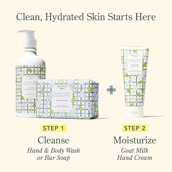 Beekman 1802 Glacial Mint & Eucalyptus Hand Cream - 2 oz - Scented - Nourishes, Hydrates & Repairs - With Goat Milk, Shea Butter & Glycerin - Non-Greasy - No Irritation - Good for Sensitive Skin