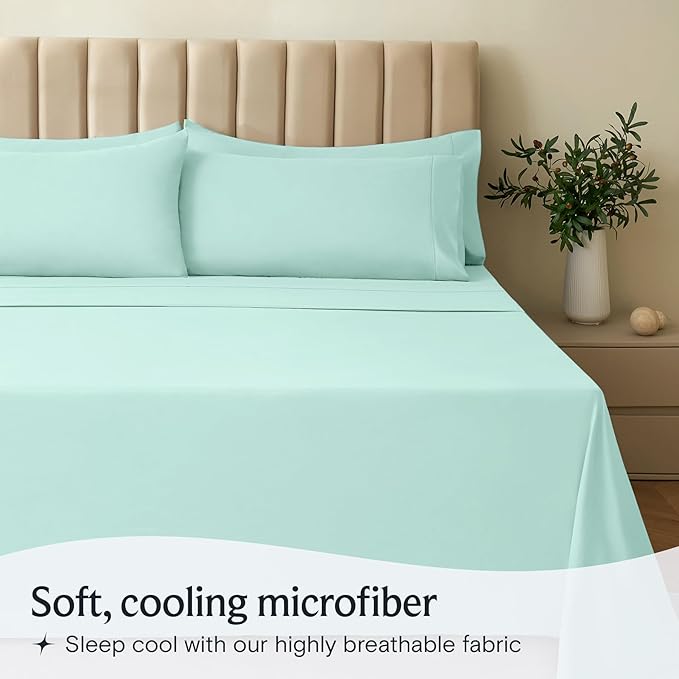 LuxClub 4 PC Sheet Set Bed Sheets Deep Pockets 16" Eco Friendly Wrinkle Free Cooling Machine Washable Hotel Bedding Silky Soft - Aquamarine King