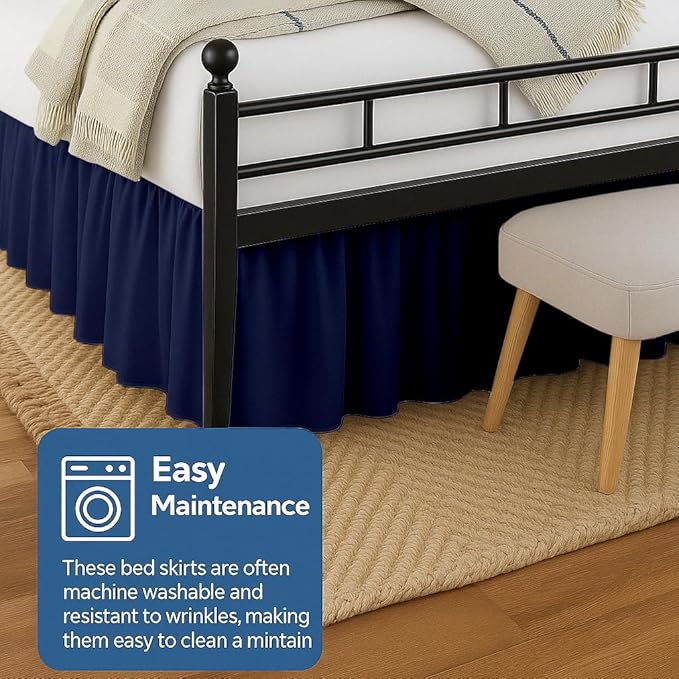 Ruffled Bed Skirt Split Corners with Platform, Tailored Fit Hotel Quality Wrinkle Free Ultra-Soft Microfiber Dust Ruffle, Upto 16 Inch Drop, Twin, Navy Blue