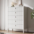 5 Drawer Dresser, Modern Chest of Drawers for Bedroom, Wood Fluted Dresser Organizer with Deep Drawers for Clothes, Nightstand for Bedroom, Hallway, Living Room, Entryway, White