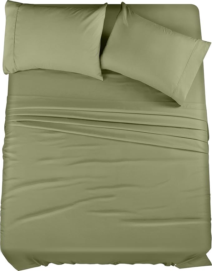 Utopia Bedding Full Sheet Set – 4 Piece Bed Sheets for Full Size Bed, Soft and Breathable Microfiber, Includes 1 Fitted Sheet, 1 Flat Sheet and 2 Pillowcases (Olive)
