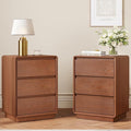 Solid Wood Nightstand Set of 2, Natural Wood Night Stand with 3 Drawers, Mid Century Modern Nightstand with Storage, Bedside Table for Bedroom, Office, Brown