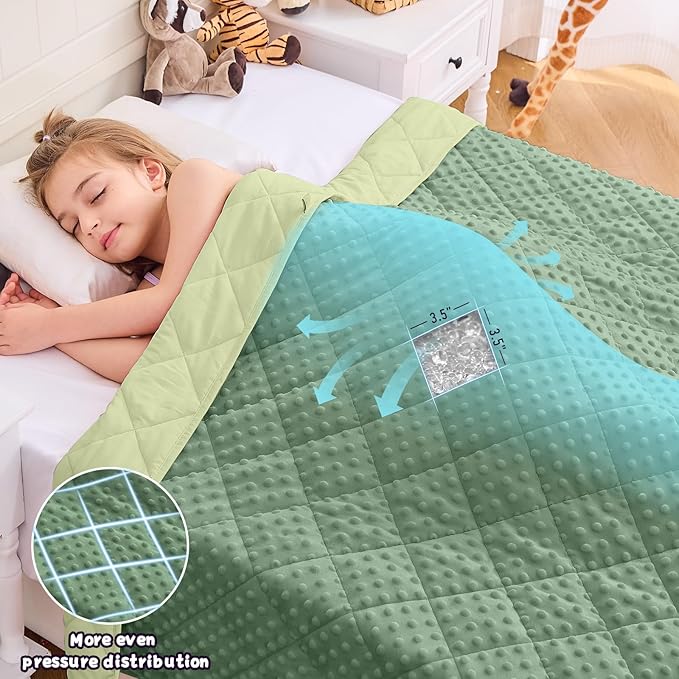 yescool Weighted Blanket 7 Pounds Moss Green Twin Size Cooling Weighted Throw Blanket, Minky Heavy Blankets Warm Weighted Comforter, Big Washable Thick Blankets Gift for 60-90lbs, 40 * 60in