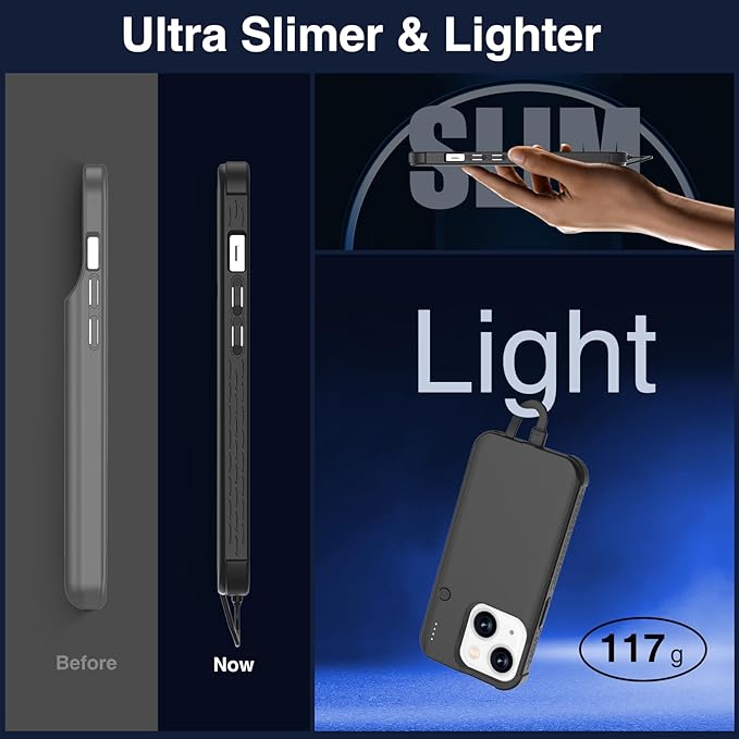 GIN FOXI Battery Case for iPhone 15/15 Pro, Built-in Cable 7000mAh Fast Charing Cases 15W Rechargeable Portable Extended Charger Case Cover for iPhone 15/15 Pro Charging Case, Black