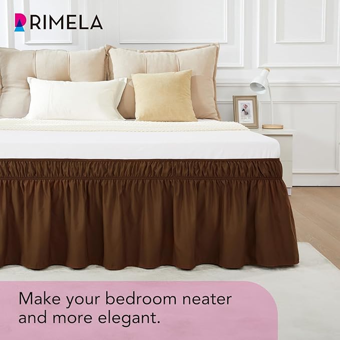 RIMELA Bed Skirt Queen Size 15 Inch Drop, Elastic Bed Skirting for Bed Base and Frame, Bedding Dust Ruffle Easy to Install, Wrap Around Adjustable Bedskirt, Chocolate Brown