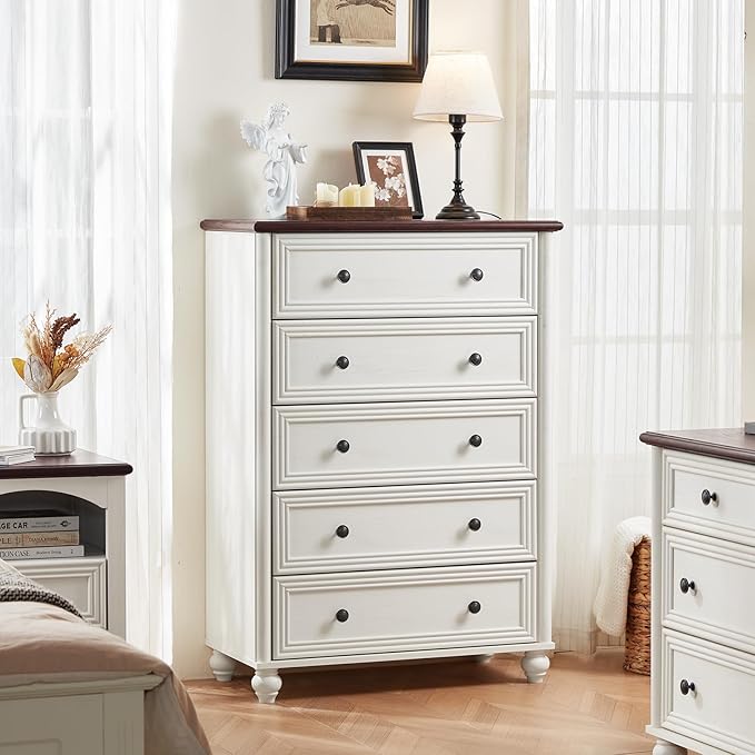 Farmhouse Dressers & Night Stand Set of 4, Wood 54" Wide Dresser & 45" Tall Chest of Drawers, 18" with Charging Station Nightstand Set of 2, Bedroom Furniture Dresser Set for Home Living Room Hallway