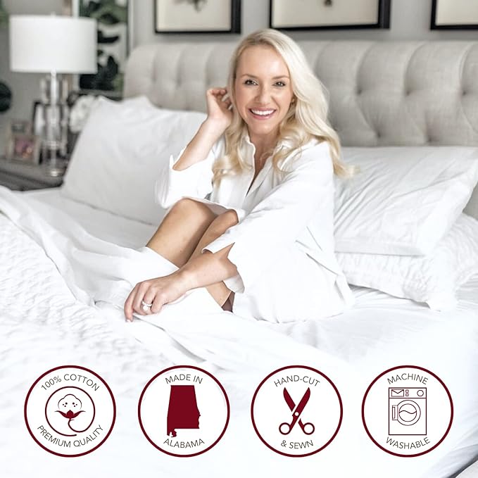 Red Land Cotton Luxury Sheet Set | 100% American Grown Cotton Basics | Premium Hotel Ultra-Soft Lightweight 4 Piece USA Made Deep Pocket Fitted, Flat Sheet & pillowcases Percale Weave (Cal King/White)