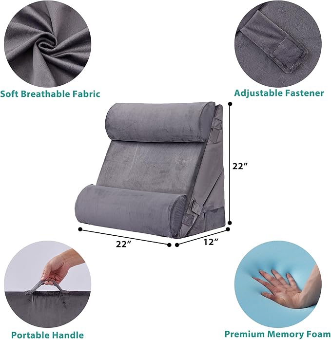 Bedluxe Adjustable 4pcs Bed Wedge Pillow Set, Memory Foam Wedge Pillows Post Surgery for Back, Neck, Leg Pain Relief, Pillow Wedge for Sleeping, Sitting up in Bed, Acid Reflux and GERD, Velvet