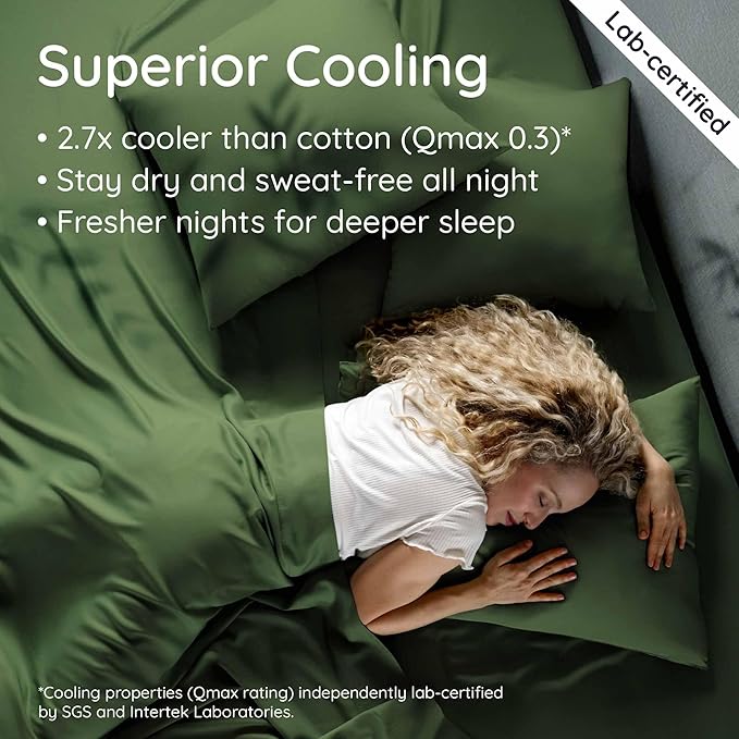 Bambaw 100% Viscose Derived from Bamboo Sheets King Size Set – 6pcs Set of Cooling Sheets for Hot Sleepers, Fits Up to 16'' Mattresses, Super Soft & Luxury Bedding Sets King (Olive)