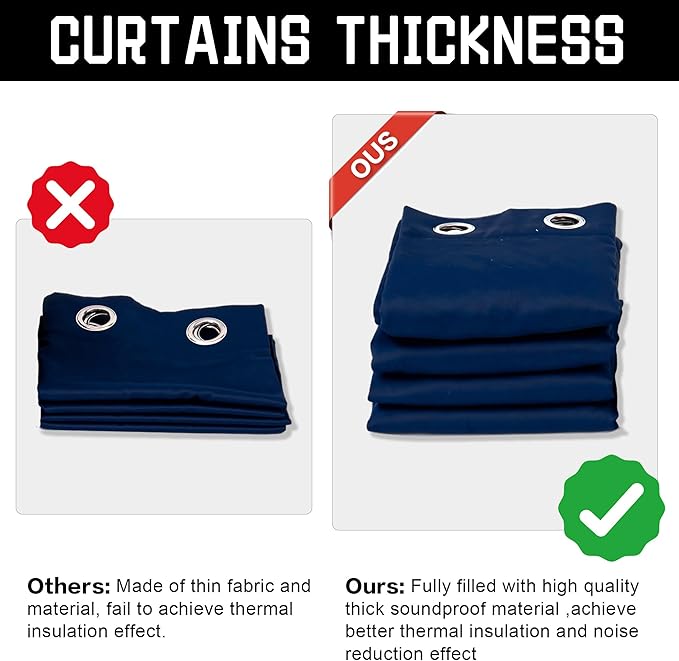 3-in-1 Layers Noise Cancelling Curtains for Bedroom Grommet Full Blackout Window Drapes Thermal Insulation Winter Curtains for Living Room (1 Panel, Navy Blue, 50" x 84")
