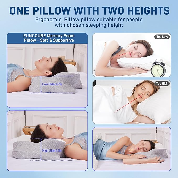 Cervical Neck Pillow for Neck Pain Relief – Orthopedic Contour Memory Foam Pillow for Side & Back Sleepers, Ergonomic Neck Support, Cooling Butterfly Pillow