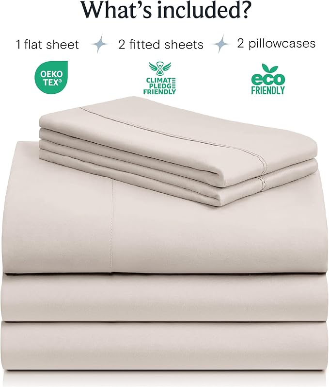 LuxClub 5 PC Sheet Set Bed Sheets Deep Pockets 16" Eco Friendly Wrinkle Free Cooling Machine Washable Hotel Bedding Silky Soft - Linen Split King