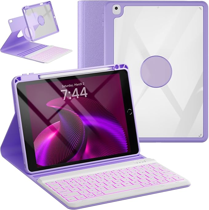 OYEEICE Keyboard Case for iPad 9th Generation - Detachable Wireless Backlit Keyboard, Magnetic Cover with Pencil Holder for iPad 9th/8th/7th Gen 10.2 inch, iPad Pro 10.5" & iPad Air 3rd - Purple