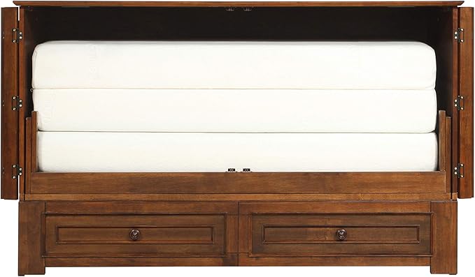 Emurphybed Paradiseo Murphy Cabinet Chest Bed with Charging Station 6 Inch, Queen (Tobacco)