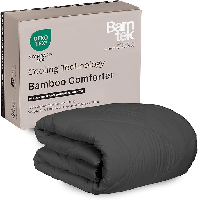 100% Viscose Derived from Bamboo Comforter, Cooling Comforter, Duvet Insert, Breathable, Extra Fluffy, Lightweight Comforters, Charcoal - Queen Size