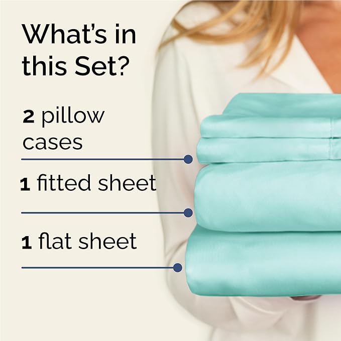 Twin XL 4 Piece Sheet Set - Cooling, Comfy & Breathable - Hotel Luxury Bedding, Includes Fitted Sheet for Women, Men, Kids & Teens - 1 Flat, 1 Fitted Sheet, 2 Pillowcases with Deep Pockets - Spa Blue