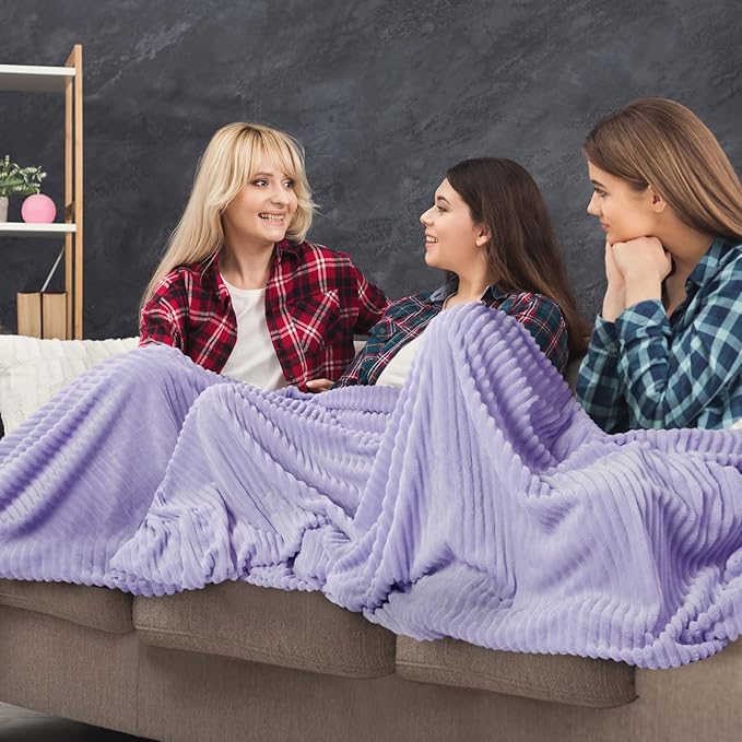 Buryeah 6 Pcs Flannel Throw Blanket Bulk 50 x 60 in Sleepover Blanket Outdoor Wedding Throw Lightweight, Oeko-tex Standard 100 Certified for Sofa Homeless Gifts (Light Purple)